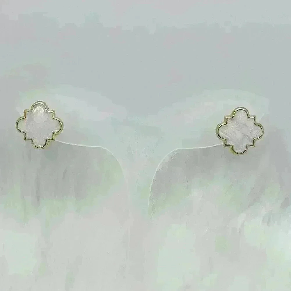 Chloe Clover Stud Earrings 18k Gold Plated Earrings in White